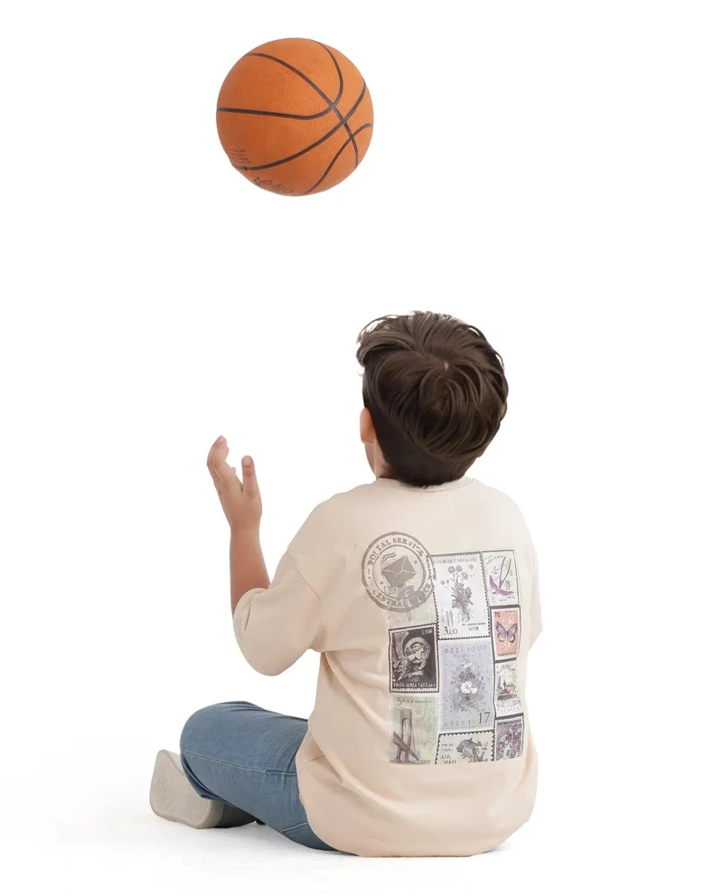 Rare Ones Rare Ones Kids Traw Beige Cotton Half Sleeve Crew Neck T-Shirt