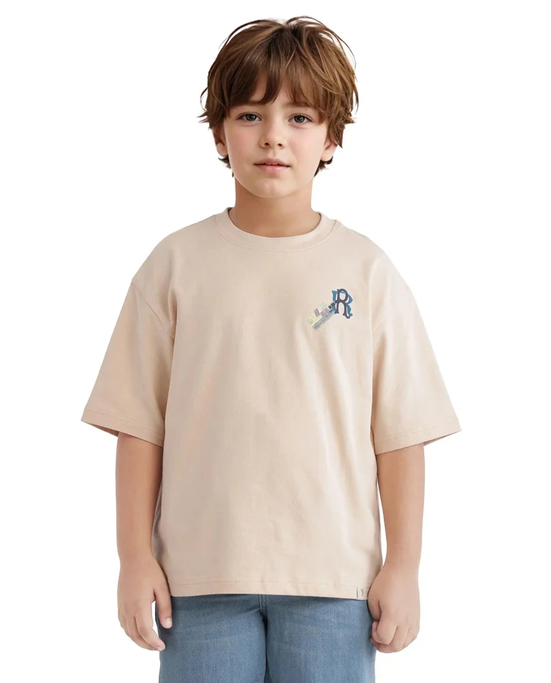 Rare Ones Rare Ones Kids Traw Beige Cotton Half Sleeve Crew Neck T-Shirt