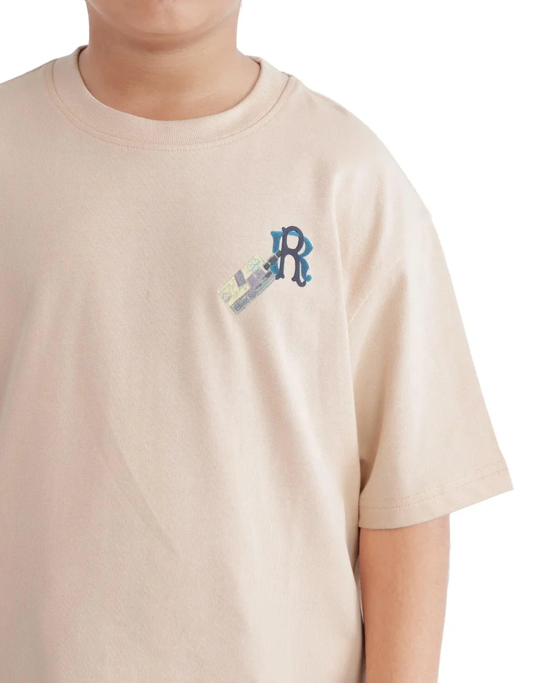 Rare Ones Rare Ones Kids Traw Beige Cotton Half Sleeve Crew Neck T-Shirt