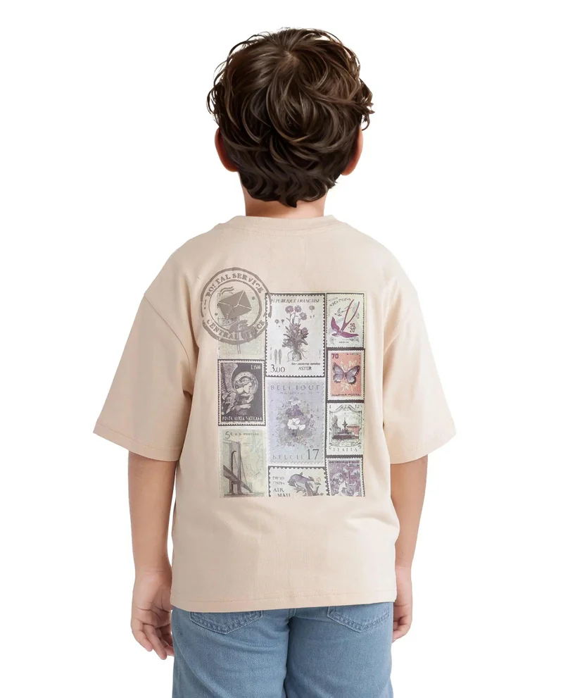 Rare Ones Rare Ones Kids Traw Beige Cotton Half Sleeve Crew Neck T-Shirt