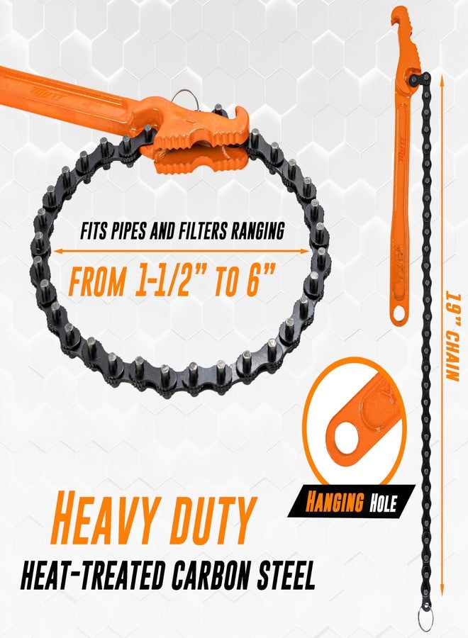 AMERICAN MUTT TOOLS مفتاح سلسلة من Mutt Tools مقاس 12 بوصة - مفتاح أنابيب سلسلة شديد التحمل للأنابيب من 1-1/2 بوصة إلى 6 بوصات - مفتاح فلتر زيت سلسلة احترافي للميكانيكيين والسباكين - Image 2