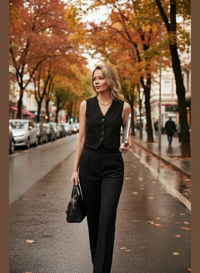 Lela Lela Fitted Scuba Suede V-Neck Buttoned Vest Women's VEST 5865576