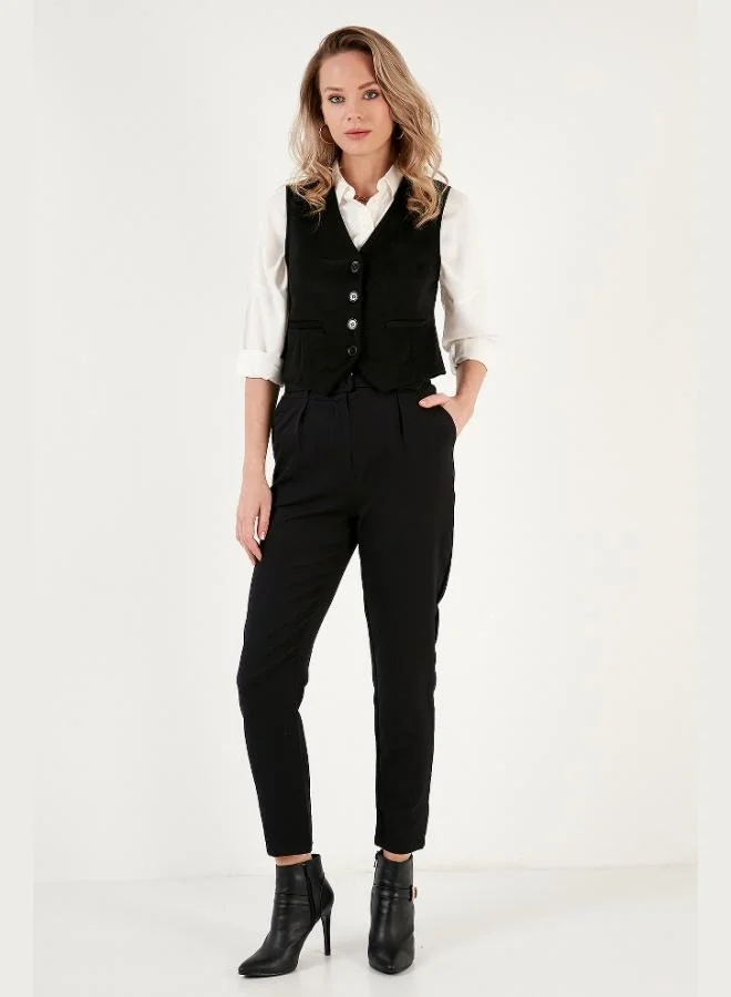 Lela Lela Fitted Scuba Suede V-Neck Buttoned Vest Women's VEST 5865576