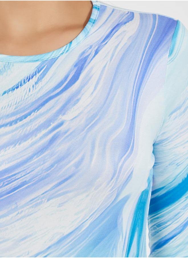 Styli Marbled Print Round Neck Bodysuit  - Image 4
