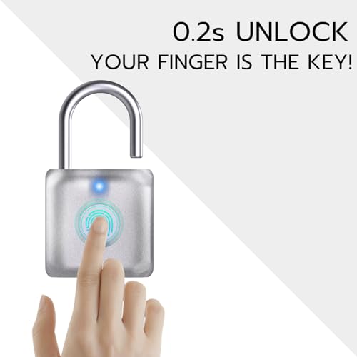 Pothunder Fingerprint Padlock, Smart Padlock, Locker Lock, Biometric Metal Keyless Fingerprint Lock, USB Rechargeable, for Gym Locker, Locker, Luggage, Backpack(Silver) - Image 2