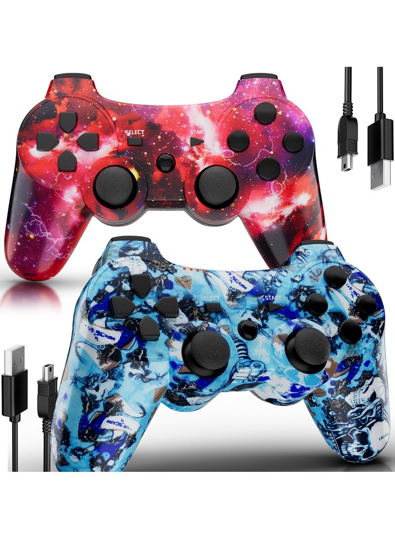 Wireless Controller for PS3 Support Double Vibration 6-Axis Motion Compatible with PS 3/Pc Blue And Red, 2 Pieces - Image 1