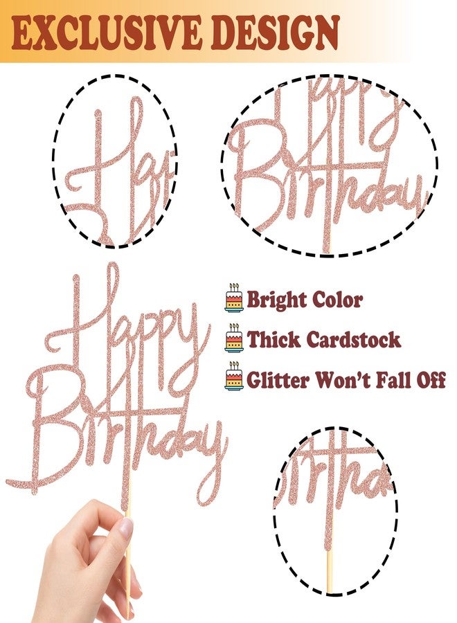 Sotpot Happy Birthday Cake Topper Rose Gold Glitter Happy Birthday Cake Decoration for Birthday Anniversary Party Cake Decorations Supplies - Image 3