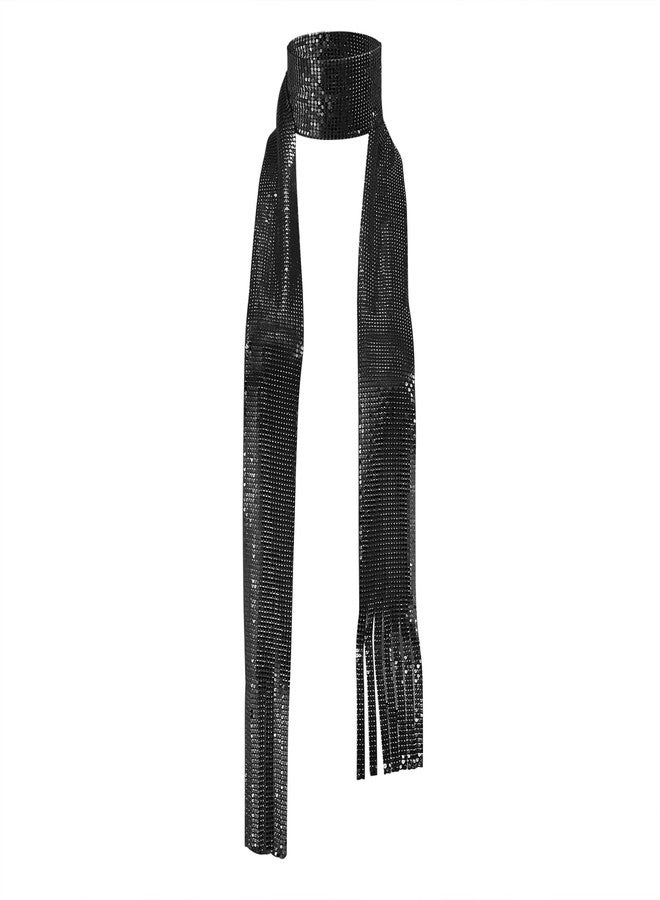 Ylucky Women Glitter Sequin Neck Tie Scarf Sparkle Metal Long Skinny Shawl Neckerchief for Evening Swim Party Club - Image 1