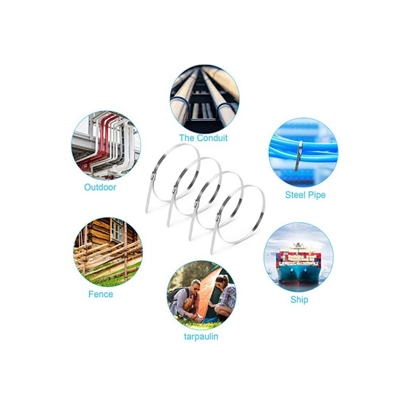 SOLARAE 304 Stainless Steel, Strong and Durable Metal Cable Zip Ties, Multi-purpose Heavy Duty Self-locking Cable Tie - Image 2