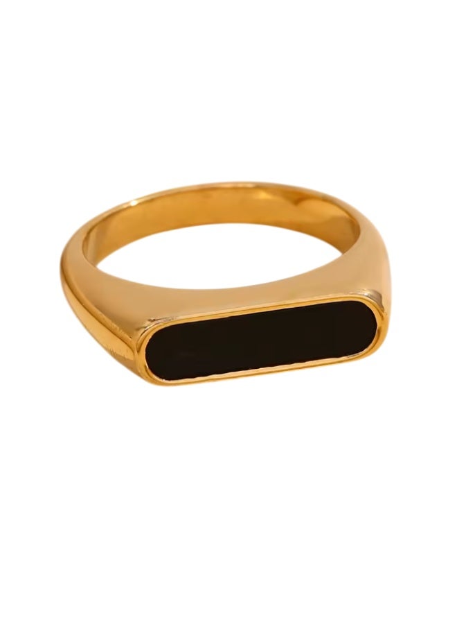 WARD MANIKAN Women's Ring Stainless Steel Gold Plated Signet Ring with Black Onyx Inlay Oval Shape Classic Band Style - Image 1