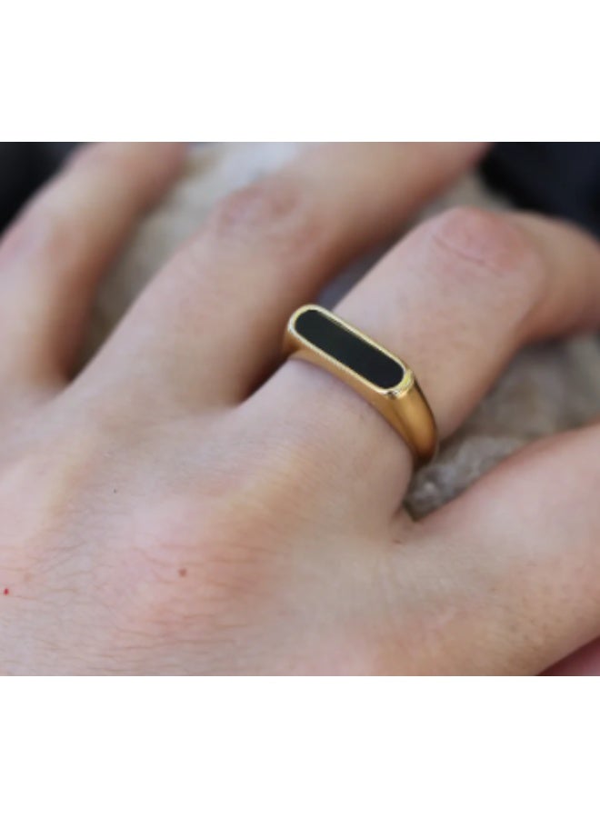 WARD MANIKAN Women's Ring Stainless Steel Gold Plated Signet Ring with Black Onyx Inlay Oval Shape Classic Band Style - Image 3