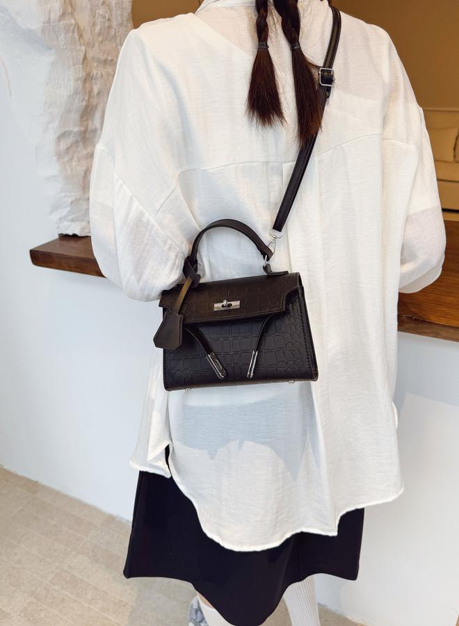 Take Two Black Croc-Embossed Shoulder Bag - Image 5