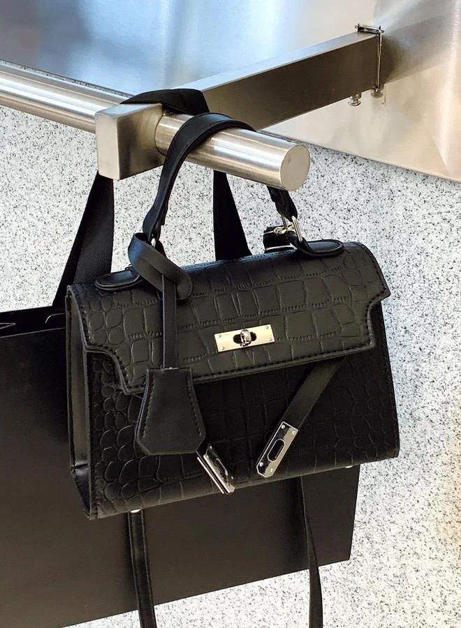 تايك تو Black Croc-Embossed Shoulder Bag