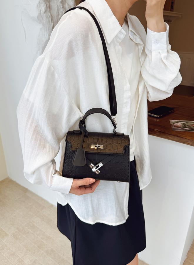 Take Two Black Croc-Embossed Shoulder Bag - Image 4