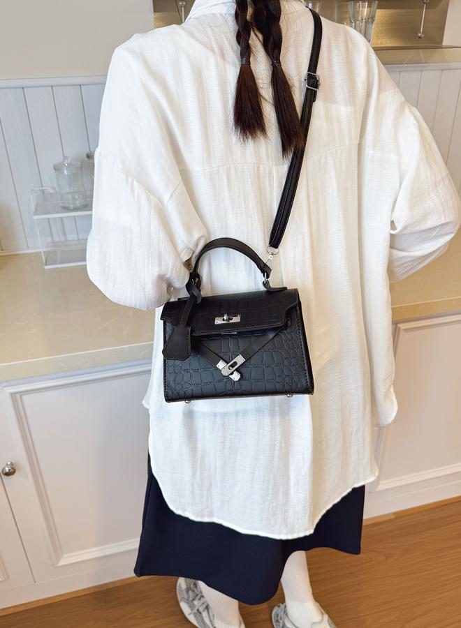 Take Two Black Croc-Embossed Shoulder Bag - Image 3