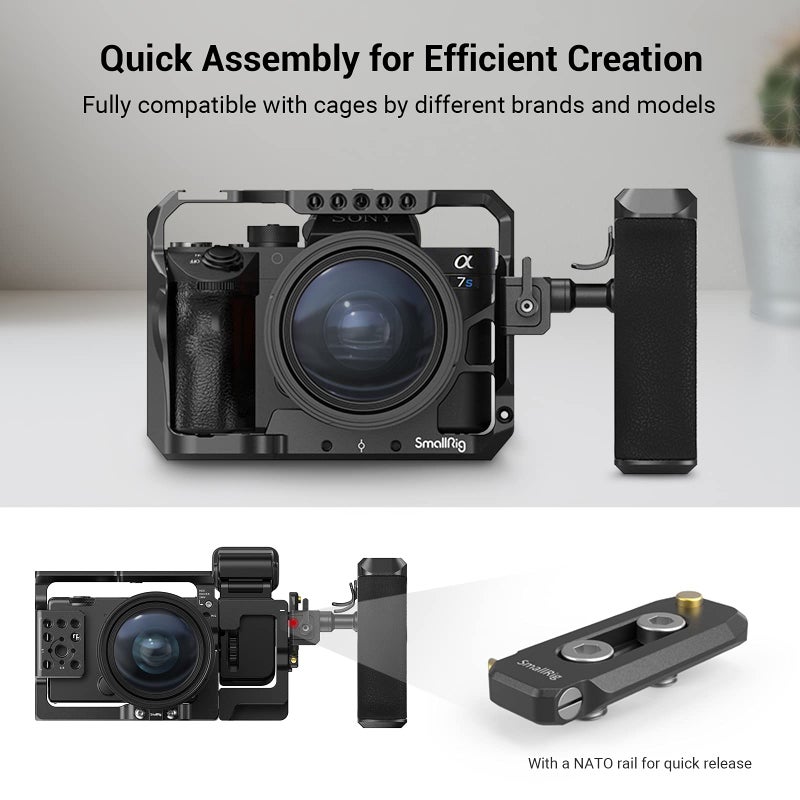 SmallRig Push-Button Rotating NATO Handle, Quick Release Handgrip for DLSR Camera Cage Kit, w/Built-in NATO Rail, Left Side - 3260 - Image 5