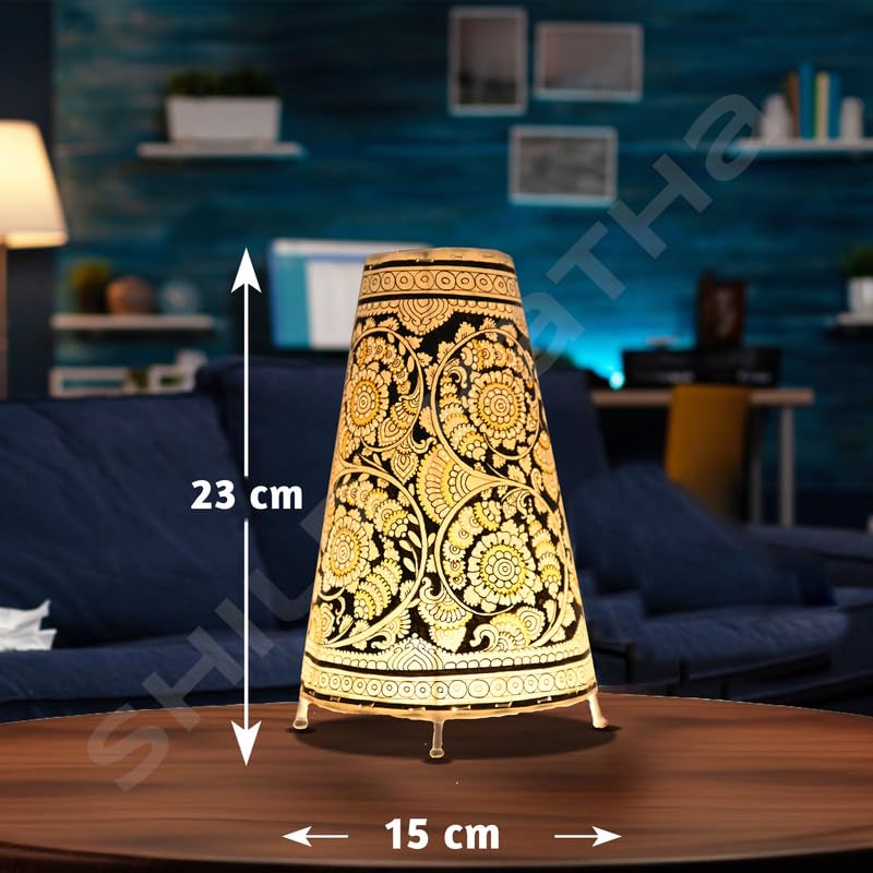 SHILP KATHA Handicraft Leather Table Lamp for Home Decoration | Handmade Side Table Lamp Shade for Bedroom Decor | Decorative Festival Gift for Living Room, Desk Décor | Flower Bliss (9 inch) - Image 3