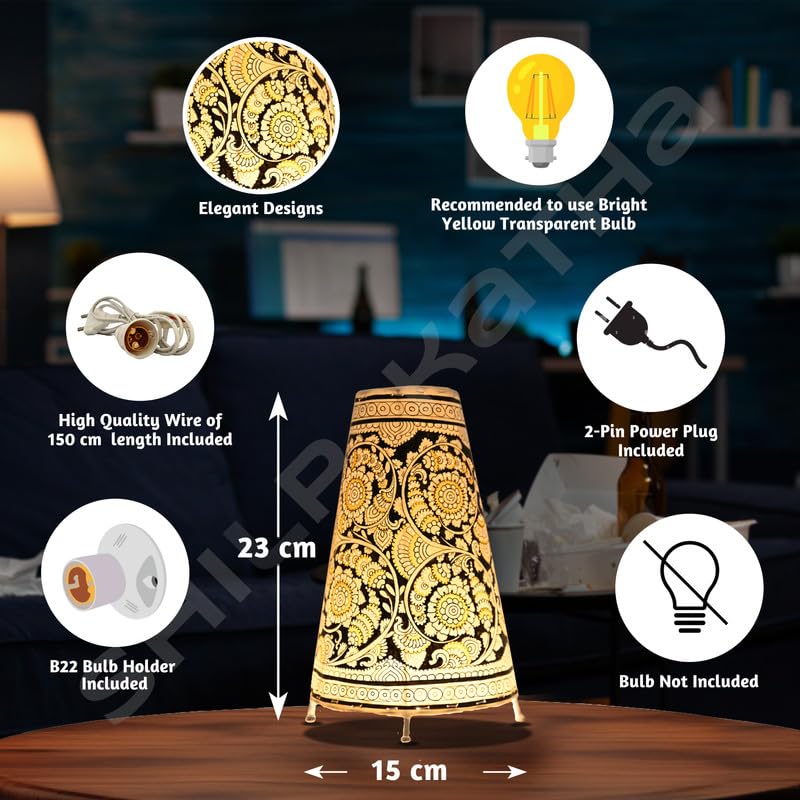 SHILP KATHA Handicraft Leather Table Lamp for Home Decoration | Handmade Side Table Lamp Shade for Bedroom Decor | Decorative Festival Gift for Living Room, Desk Décor | Flower Bliss (9 inch) - Image 4