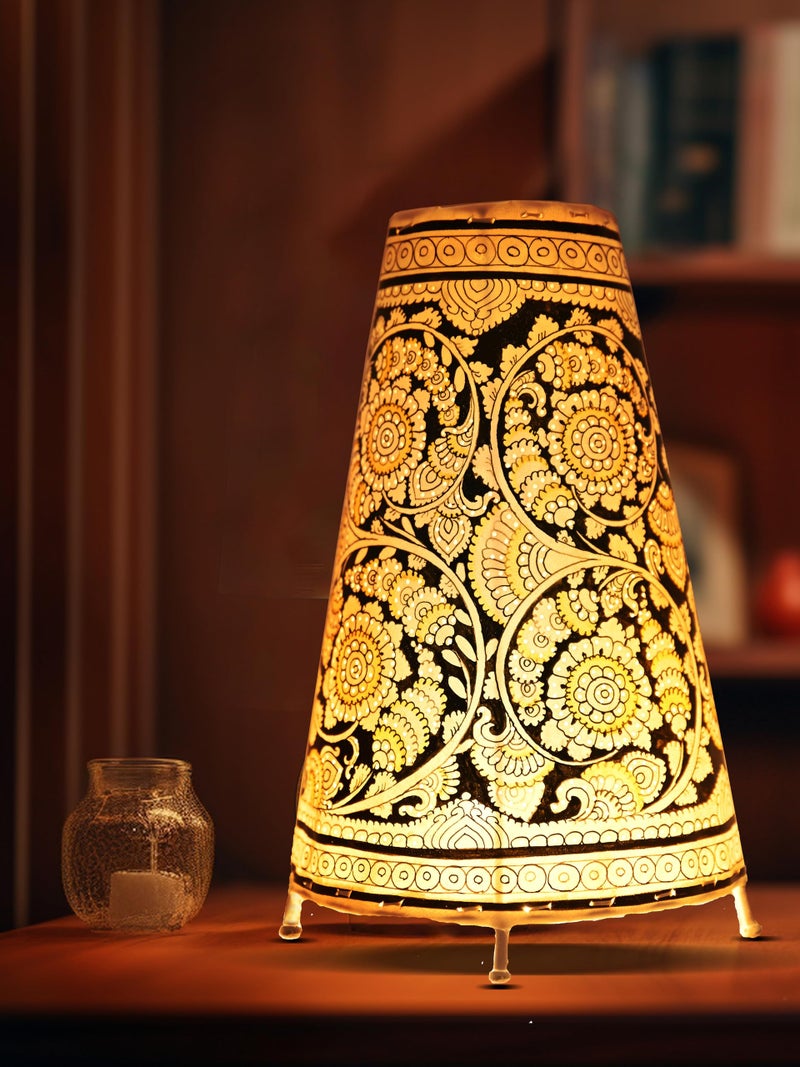 SHILP KATHA Handicraft Leather Table Lamp for Home Decoration | Handmade Side Table Lamp Shade for Bedroom Decor | Decorative Festival Gift for Living Room, Desk Décor | Flower Bliss (9 inch) - Image 1