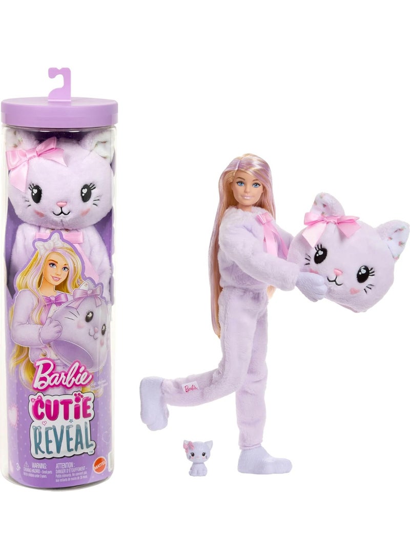 Barbie Cutie Reveal Doll & Accessories JJP64, Cuddly Series Kitten with 10 Surprises - Image 1