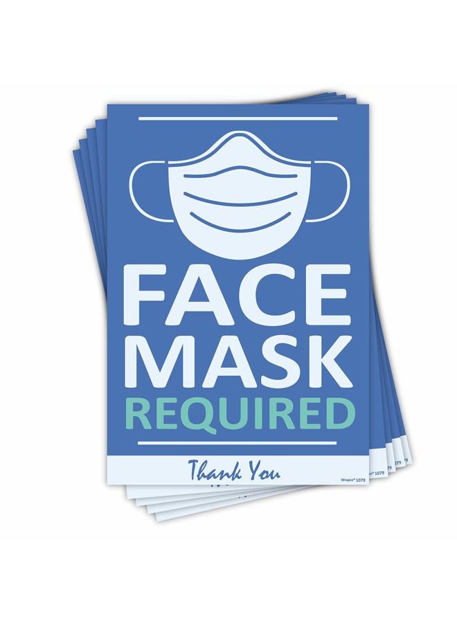 Wrapco (5) Pack Face Mask Required sign No Mask No Entry Sign 7 x 10 Sticker Posters For Business Please Wear Mask Sign Face Mask Required Decal Sign - Image 1