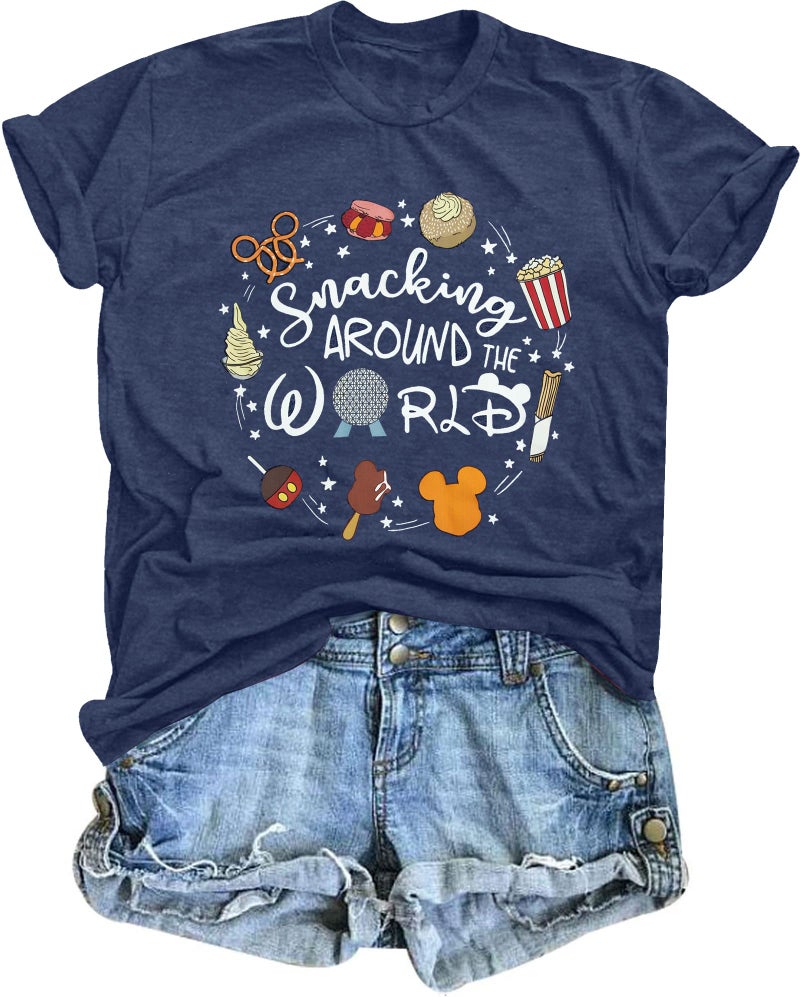 LUKYCILD Magical Shirt for Women: I'm Here for The Snacks Shirts Magic Kingdom T-Shirt Funny World Trips Short Sleeve Tee Top Blue - Image 1