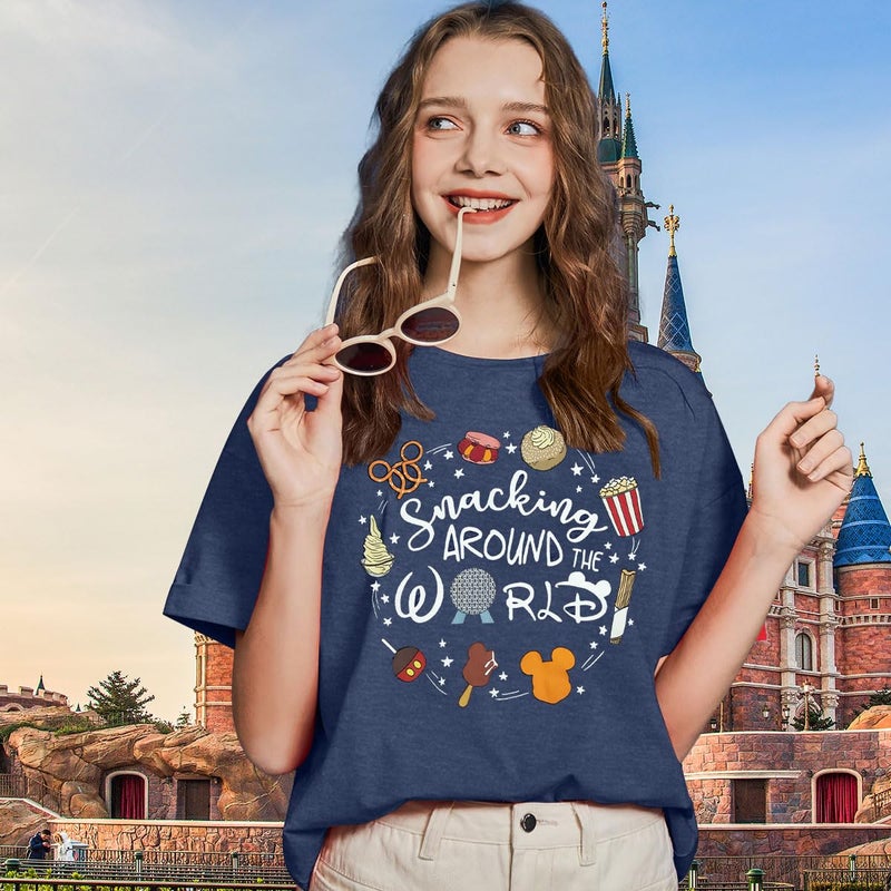 LUKYCILD Magical Shirt for Women: I'm Here for The Snacks Shirts Magic Kingdom T-Shirt Funny World Trips Short Sleeve Tee Top Blue - Image 2