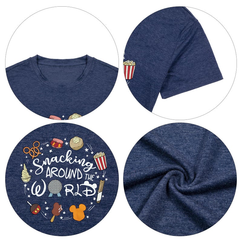 LUKYCILD Magical Shirt for Women: I'm Here for The Snacks Shirts Magic Kingdom T-Shirt Funny World Trips Short Sleeve Tee Top Blue - Image 3