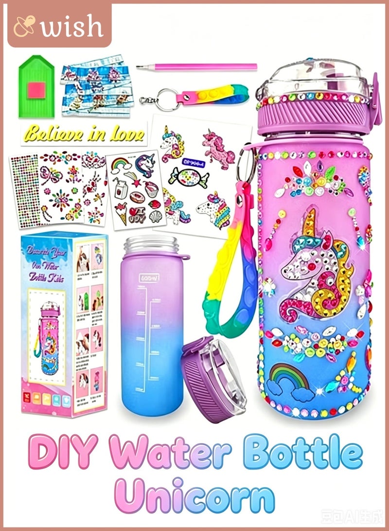 Wish Decorate Your Own Water Bottle Kits for Girls, Fun Arts and Crafts Gift Toys for Ages 3+, Gem Painting Crafts, Fun Arts and Crafts Gifts Toys for Girls Birthday (Purple) - Image 1