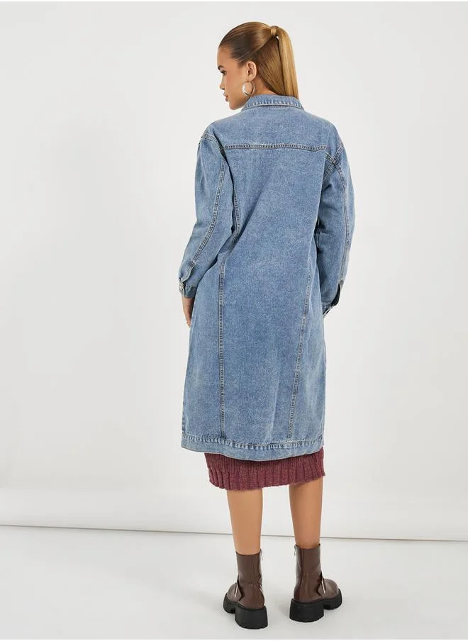 Styli Regular Fit Knee Length Denim Jacket