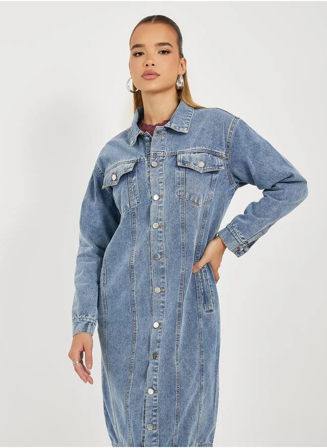 Styli Regular Fit Knee Length Denim Jacket