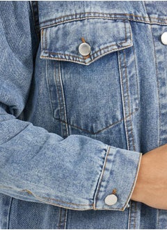 Styli Regular Fit Knee Length Denim Jacket  - Image 5