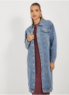Styli Regular Fit Knee Length Denim Jacket  - Image 2