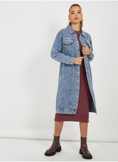Styli Regular Fit Knee Length Denim Jacket  - Image 1