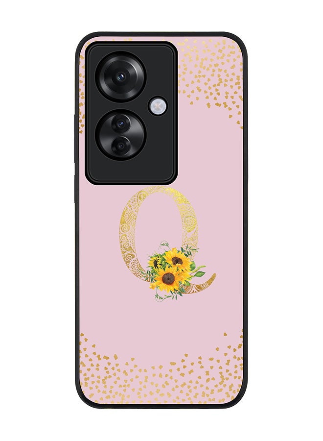 Stylizedd Rugged Black edge case for Oppo Reno11 F / Oppo F25 Pro 5G, Slim fit Soft Cover - Custom Monogram Initial Letter Floral Pattern Alphabet - Q (Pink) - Image 1