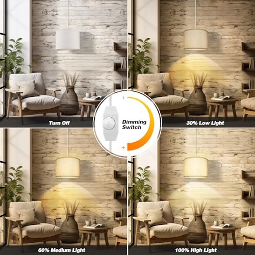 WimiSom Plug in Pendant Light,15 FT Hanging Lamp with Plug in Cord, Dimmable Switch, Pendant Lighting with Fabric Shade, Hanging Light Fixture for Living Room, Bedroom, Dining Room, Kitchen - Image 4