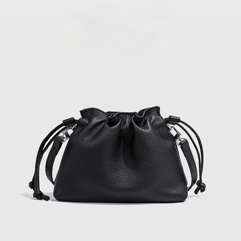 Exclusive Fashion Women'S Genuine Leather Pleated Cloud Bag Drawstring Bucket Soft Leather Crossbody Shoulder Bag - Image 4