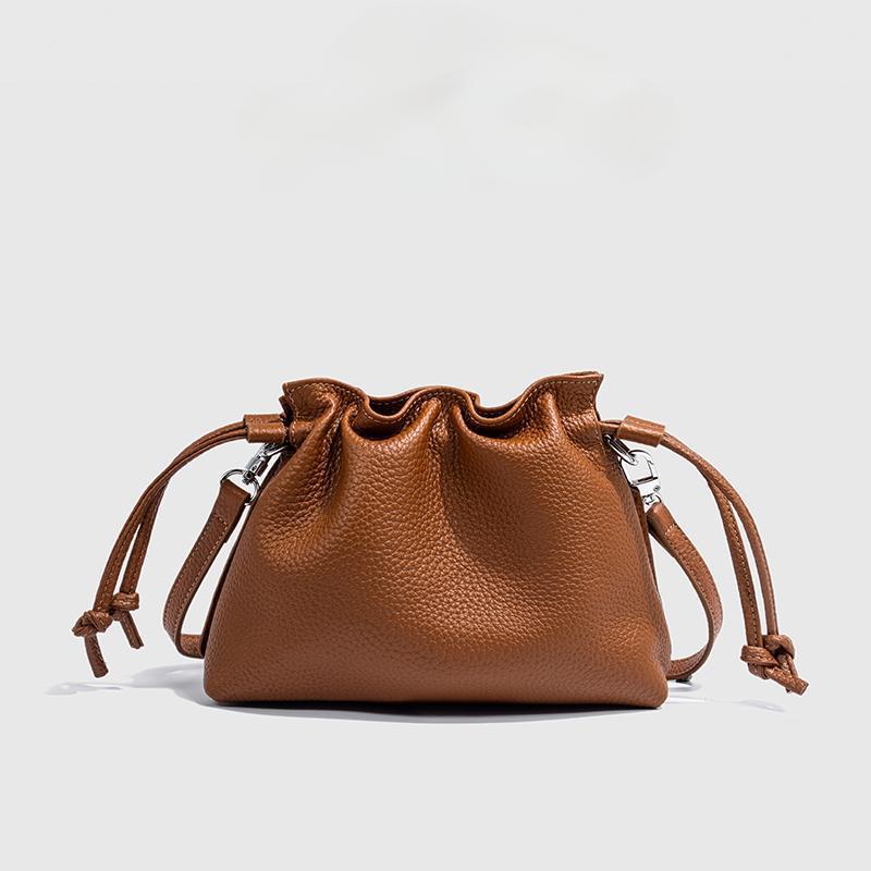 Exclusive Fashion Women'S Genuine Leather Pleated Cloud Bag Drawstring Bucket Soft Leather Crossbody Shoulder Bag - Image 5