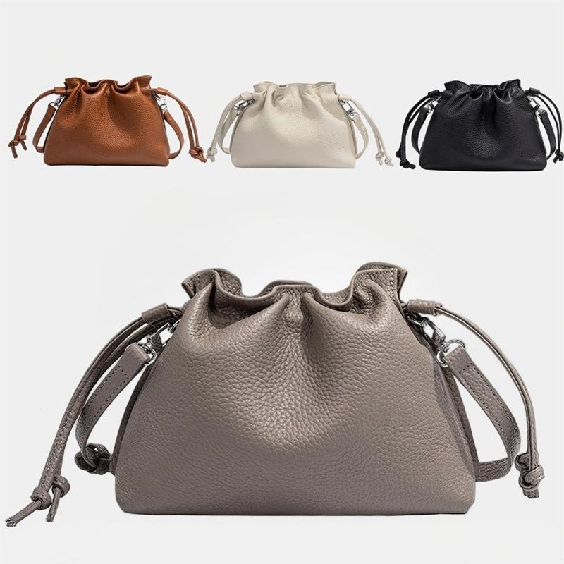 Exclusive Fashion Women'S Genuine Leather Pleated Cloud Bag Drawstring Bucket Soft Leather Crossbody Shoulder Bag - Image 2