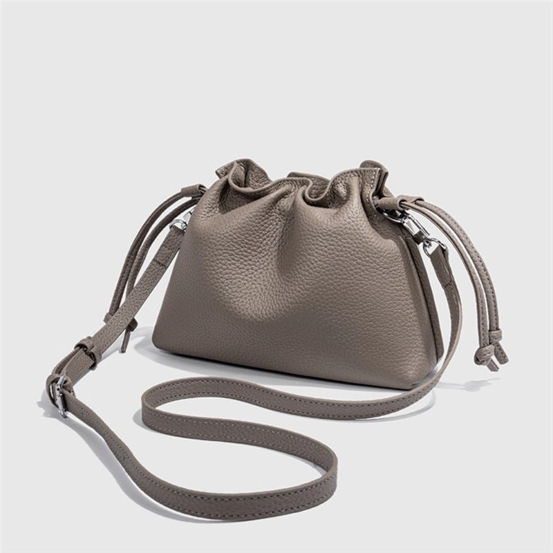 Exclusive Fashion Women'S Genuine Leather Pleated Cloud Bag Drawstring Bucket Soft Leather Crossbody Shoulder Bag - Image 3