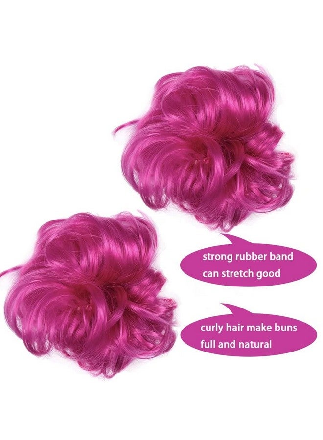 iLUU Luu Hot Pink Color Messy Hair Bun Chignons Synthetic Hair Extensions Wavy Updo Scrunchy Hairpieces Hair Extension For Beauty Women Girls Ladies Party Cosplay 2Pcs 8D - Image 4