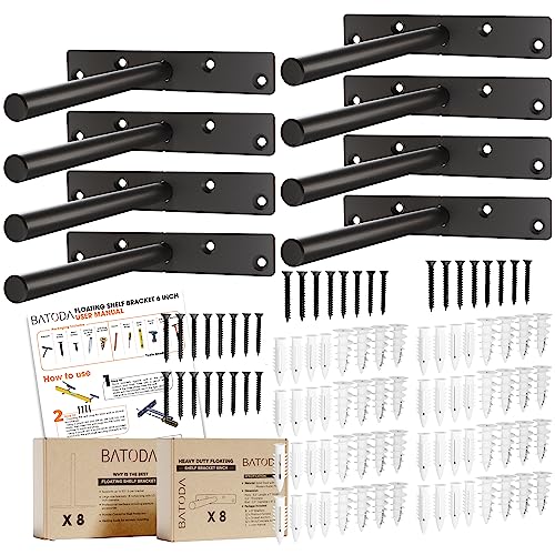 BATODA - 6" Floating Shelf Bracket Heavy Duty (8 pcs)-Solid Steel Blind Shelf Supports - Hidden Brackets for Floating Wood Shelves - Blind Shelf Support - Shelving Mounting Hardware Included (Pack 8) - Image 1