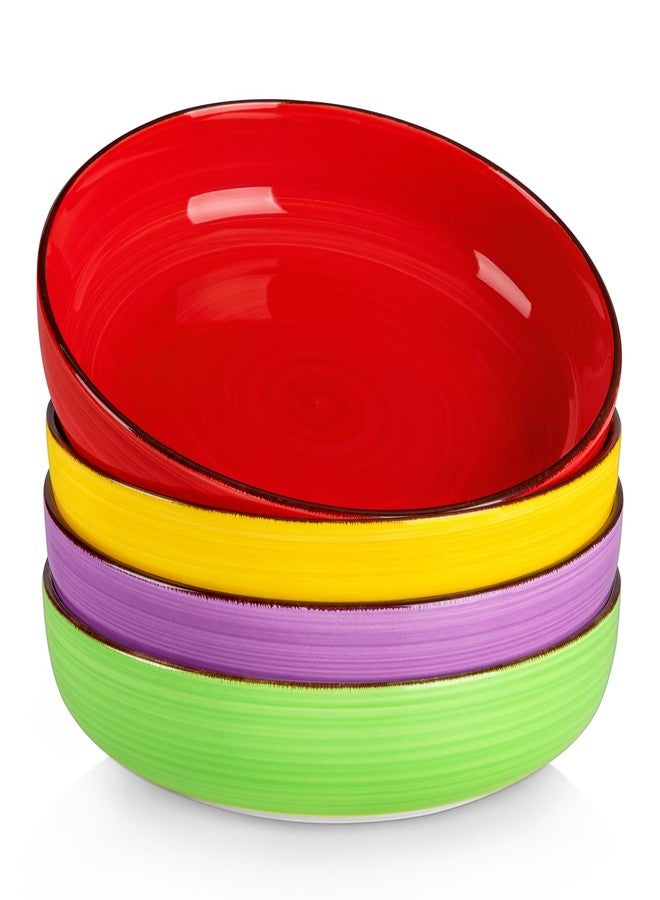 vancasso Pasta Bowls Set of 4, 46 oz Ceramic Salad Serving Bowls and Soup Bowls, Microwave Safe Pasta Plates, Large Shallow Kitchen Dishes, Bonita Series - Multicolor - Image 1
