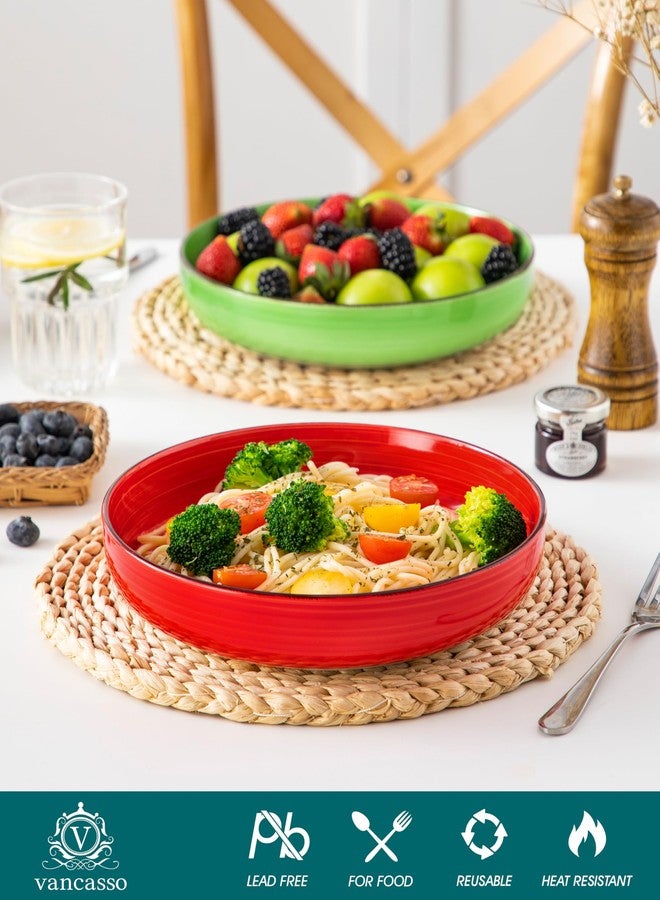 vancasso Pasta Bowls Set of 4, 46 oz Ceramic Salad Serving Bowls and Soup Bowls, Microwave Safe Pasta Plates, Large Shallow Kitchen Dishes, Bonita Series - Multicolor - Image 3