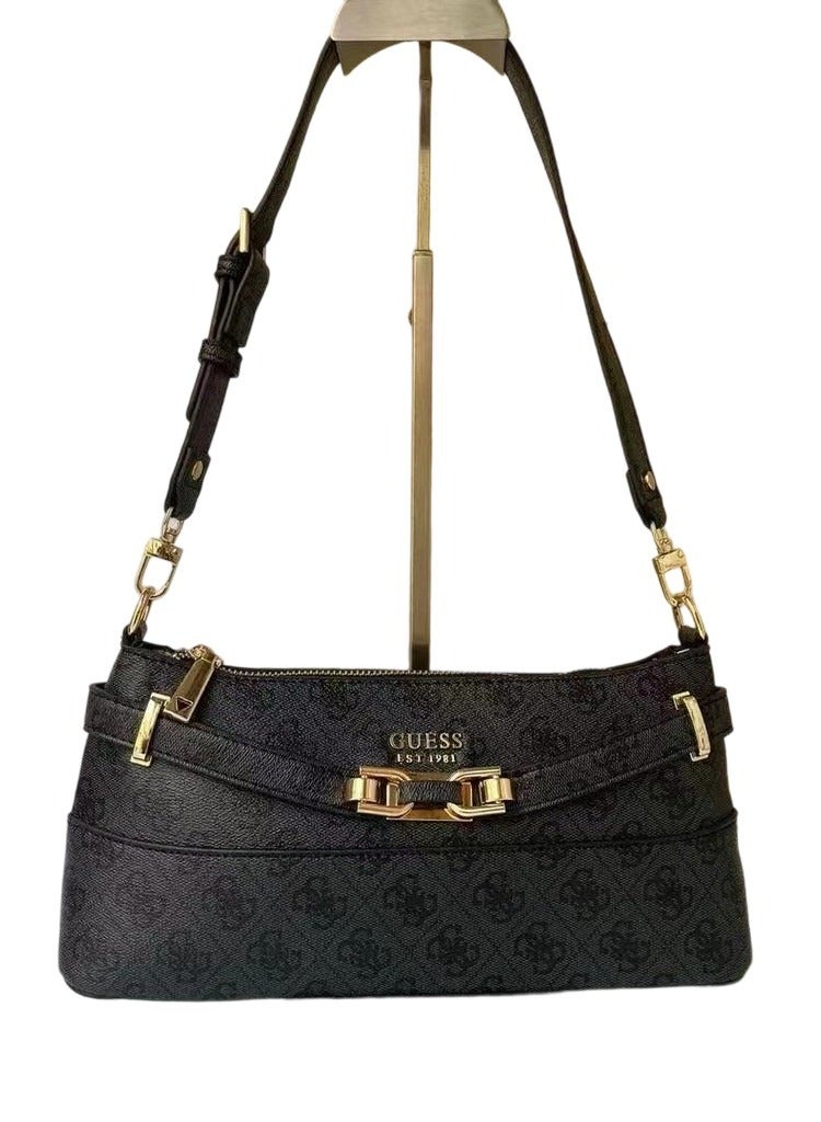 Guess Silvye Textured Shoulder Bag with Zip Closure - Image 1