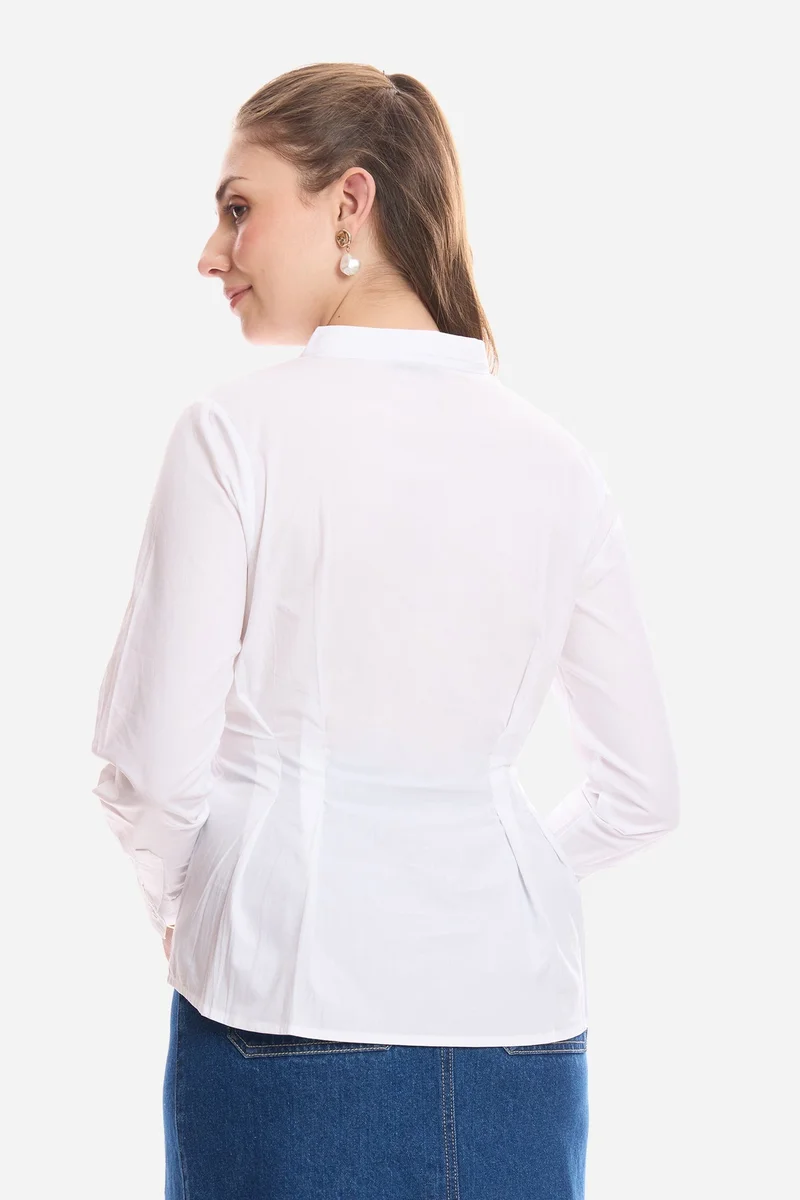 Virgio White Solid Cotton Pleated Fit & Flare Shirt for Women for Women | Best Price UAE