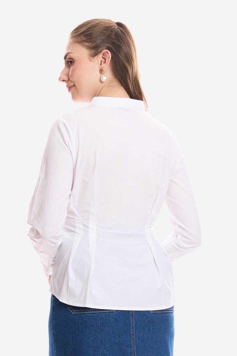 Virgio Solid Cotton Pleated Fit & Flare Shirt for Women - Image 5
