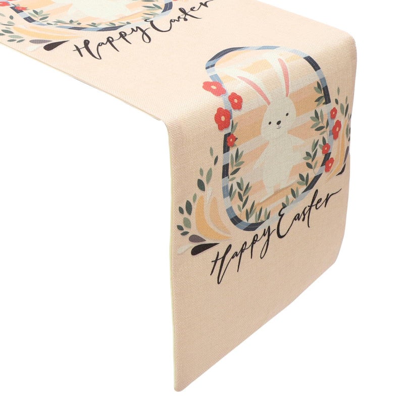 Linen Easter Table Runner Bunny Egg Pattern 33x180cm Spring Holiday Dining Decor - Image 2