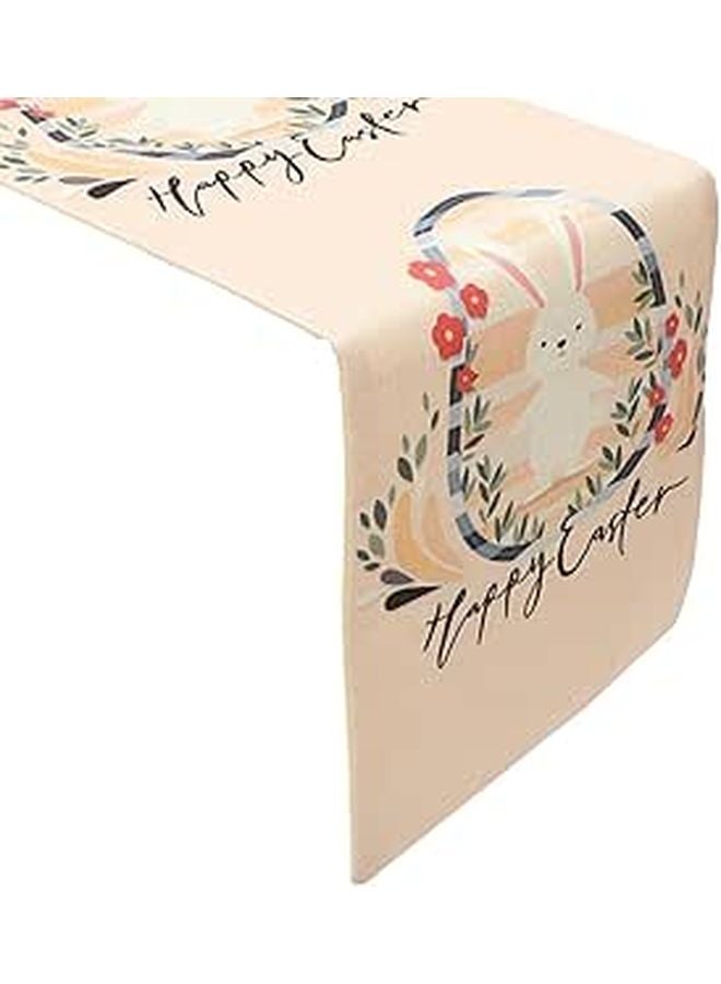 Linen Easter Table Runner Bunny Egg Pattern 33x180cm Spring Holiday Dining Decor - Image 1