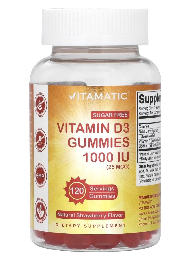 Vitamatic Vitamin D3 Gummies Natural Strawberry 1000 IU (25 mcg) 120 Gummies